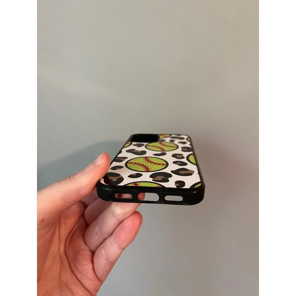 Softball Leopard Print Phone Case iPhone 12 Mini Unisex White Neon Yellow Sporty